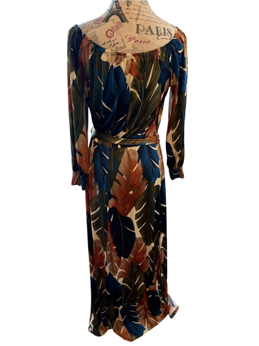 Fashion Nova One-Shoulder Tropical Maxi Dress in Navy, Olive & Rust - Picture 4 of 8